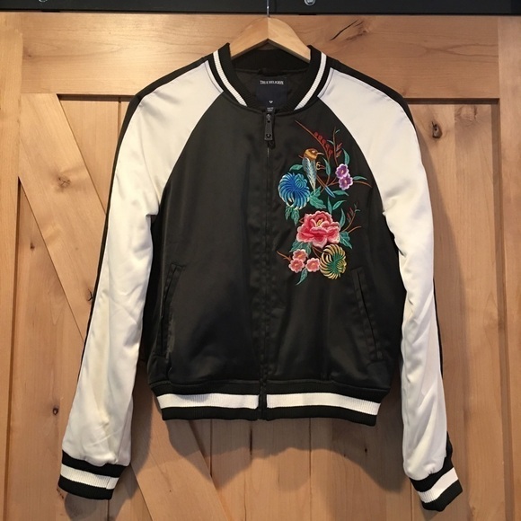 TRUE RELIGION Embroidered Satin Bomber Jacket Size XS - Picture 4 of 13